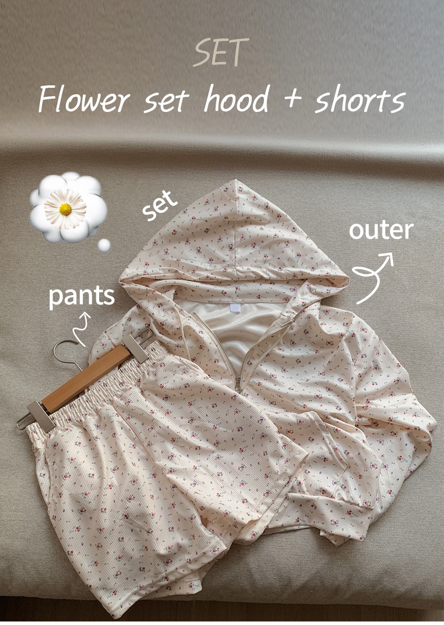 벚꽃세일3일간🌸플라워후드집업세트 set 플라워 후드 집업 아우터 숏팬츠 투피스 세트 트레이닝2color -메종스튜디오 트레이닝세트 투피스 플라워후드집업 상세 이미지 4